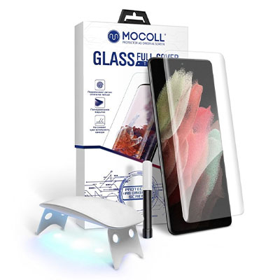 Защитное стекло Samsung S23 Ultra MOCOLL полноразмерное прозрачное с УФ-клеем 3D