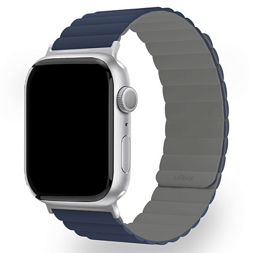 Ремешок магнитный силиконовый uBear Mode для Apple Watch 42/44/45/49мм, M/L, синий/серый