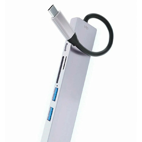 Адаптер USB-C Multiport Hub 6 в 1 "vlp", серебристый