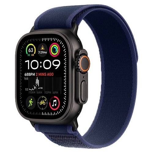 Apple Watch Ultra 2 2024, 49 мм, корпус из черного титана, Trail Loop, синий, M/L