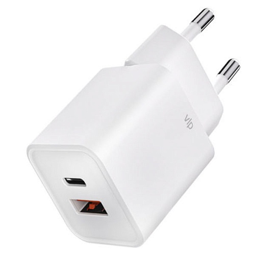 Зарядное устройство "vlp" G-Charge 30Вт USB-C+USB-A, PD, QC, белый