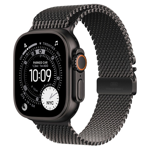 Apple Watch Ultra 3, 49 мм, корпус из титана черный, Titanium Milanese Loop черный