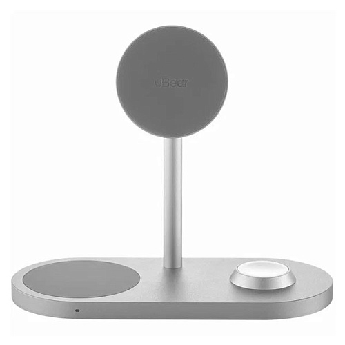Беспроводная зарядная станция uBear Stage Magnetic Wireless (3в1), серебристый