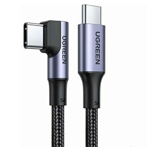 Кабель UGREEN US334 USB-C 2.0 Male To Angled 90° USB-C 2.0 Male Data Cable, 3м, черный