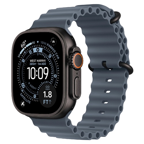 Apple Watch Ultra 3, 49 мм, корпус из титана черный, Ocean Band синий