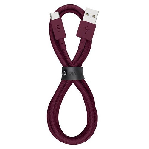 Дата-кабель "vlp" Nylon Cable USB A - USB C, 1.2м, марсала