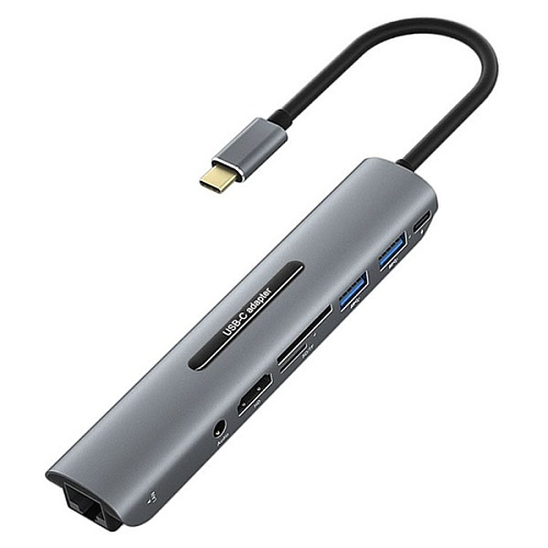 Переходник для Macbook USB-C iNeez 8in1 2USB3.0/SD/TF/HDMI/Audio/LAN/PD, серый