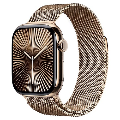 Apple Watch Series 10, 46 мм, корпус из титана золотистого цвета, миланский сетчатый браслет золотистого цвета