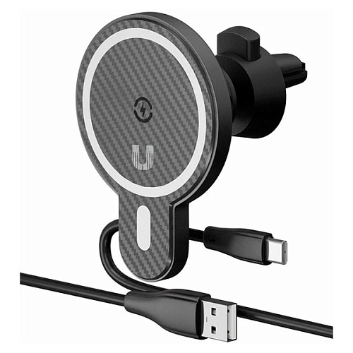 Автомобильный держатель Uzay MA-20 с MagSafe и беспроводной зарядкой, на вент. решетку, черный