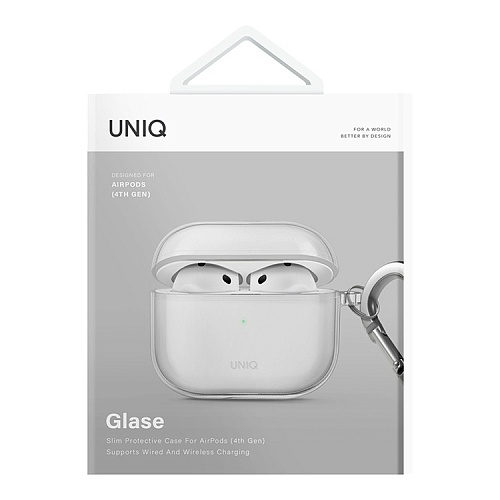 Uniq для Airpods 4 чехол Glase TPU case with carabin Clear