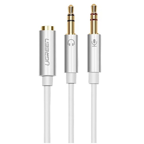 Кабель UGREEN AV140 Dual 3.5mm Male To 3.5mm Female Audio Cable Aluminum Case, белый