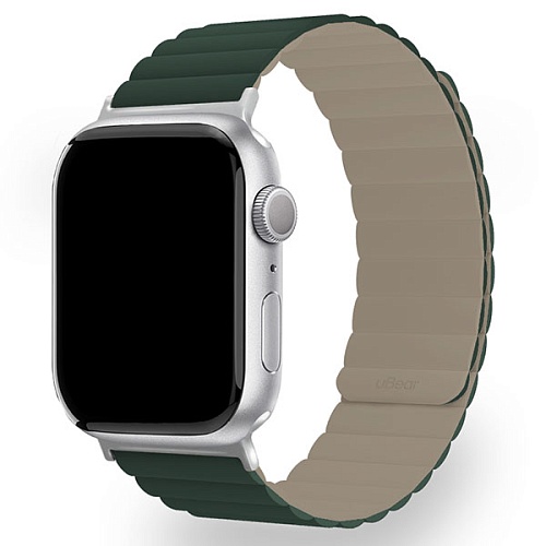 Ремешок магнитный силиконовый uBear Mode для Apple Watch 42/44/45/49мм, M/L, зелёный/серый