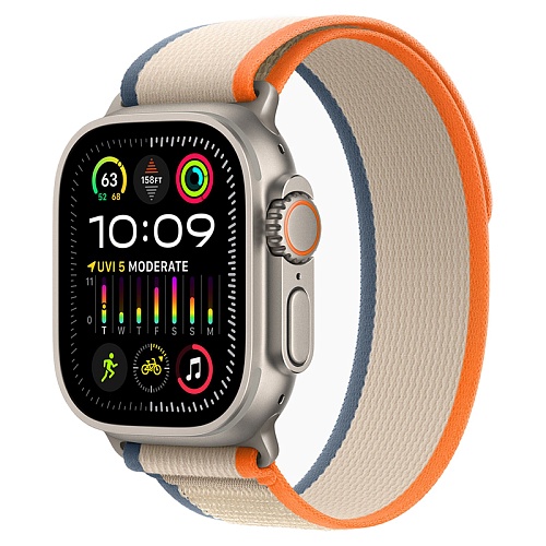 Apple Watch Ultra 2, 49 мм, корпус из титана, Trail Loop, оранжево-бежевый, M/L